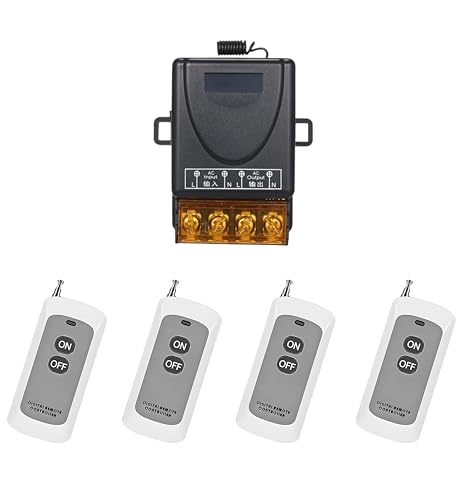 Image of Roboway 433MHz RF Wireless Switch | 1 Channel AC 85-220V Receiver with EV1527 2-Button Remote | Long Range Wireless Light & Fan Control Relay Module | Home Automation Kit (4 Remote and 1 Receiver)