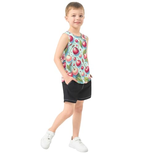 susiyo Cherry Fruits and Flowers Boys Sleeveless Tank Top Girls Athletic T Shirt4