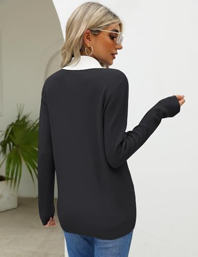 Image of LOMON Sweaters for Women 2025 Fall Knitted V-Neck Collared Button Pullover Dressy Casual Long Sleeve Polo Shirts Business