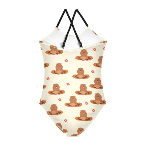 Girls One Piece Swimsuits Cute Groundhog Bathing Straps Suit Kids Cute Swimwear 3-10T2