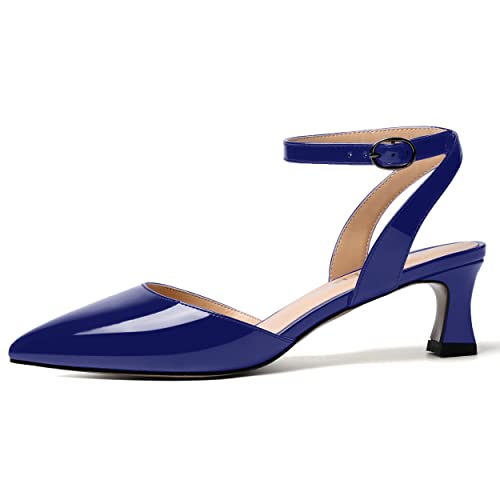 SKYSTERRY Women's Slingback Pointed Toe Ankle Strap Buckle Dating Cute Patent Spool Low Heel Pumps Shoes 2 Inch2