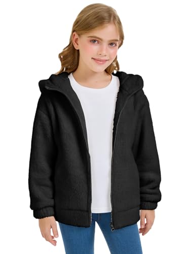 Girls Fuzzy Outerwear Jacket Kids Soft Oversized Jackets Zip up Hoodie Warm Sweatshirt with Pockets 5-14 years3