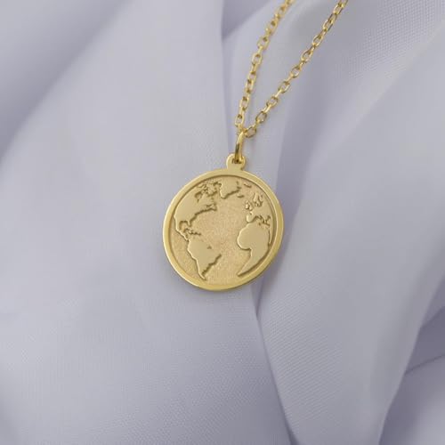 Collier argent sterling 925 globe terrestre plaqué or haut de gamme