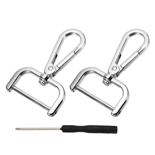 YELARXI Swivel Clasps Hook, 1-1/4 Inch ID Detachable Snap Hook W/Screw Bar D Ring Claw Clasp with Screwdriver for Lanyard Bag Leather Craft Purse Hardware DIY Bag (2 Pack, Silver White)