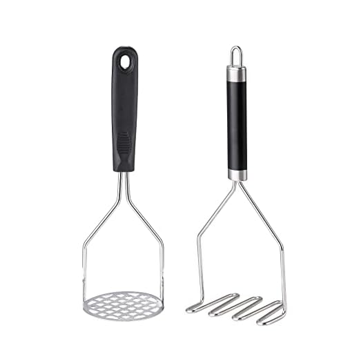 2PCS Potato Masher, OLULU Heavy Duty Stainless Steel Mashed Potatoes Masher, Masher Kitchen Tool for Avocado, Potatoes, Beans, Meat, Vegetables, 10.24inch, Dishwasher Safe