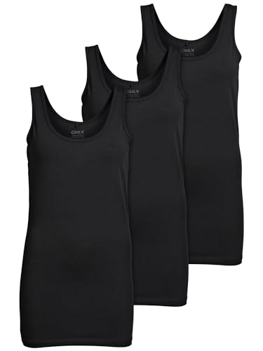 ONLY 3er Pack Damen Basic Tops Tank Top schwarz lang 15201465 (XL, Schwarz (Black)) ONLY 3er Pack Damen Basic Tops Tank Top schwarz lang 15201465 (XL, Schwarz (Black))