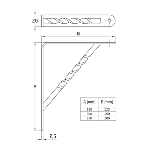 Amig - Regalwinkel Edelstahl Mod. 21 | Metallwinkel für Regale | Regalhalterung | Farbe: Schwarz | Maße: 250 x 200 mm | Empfohlenes max Gewicht: 225 kg (Packung mit 2)