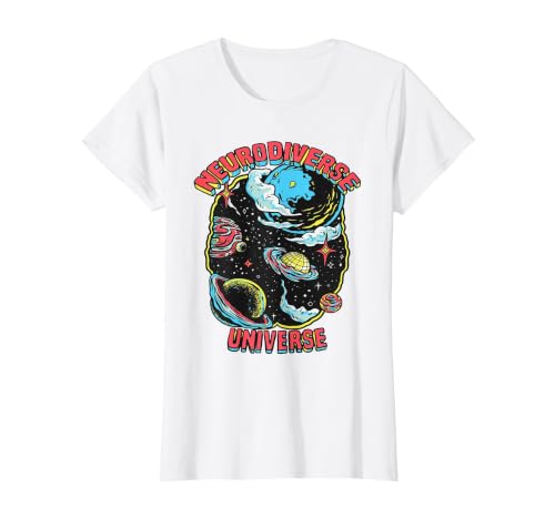 Neurodiverse Universe Neurodiversity Embrace ADHD Autism ASD T-Shirt, Women, White, Large