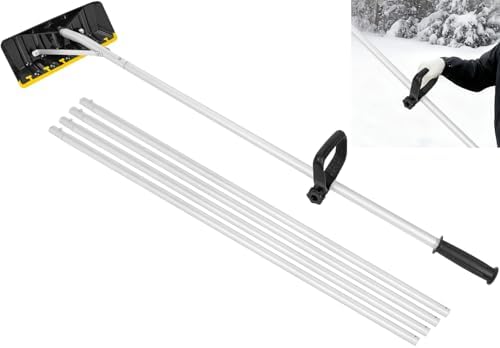FREEAMG Snow Roof Rake with Rubber Blade, 20FT Telescopic Roofs Shovel Aluminium Pole Snow Removal Tool, Anti-Slip Handle Grip, Snow Rake with Handle for Winter House Roof, Truck Lorry Snow, Leaves