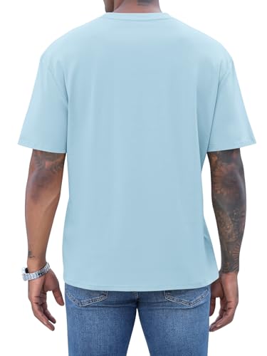 iudam Mens Short Sleeve T-Shirt Graphic Loose Fit Tee Crew Neck Palm Tree Summer Shirts (Light Blue,L) - Image 4