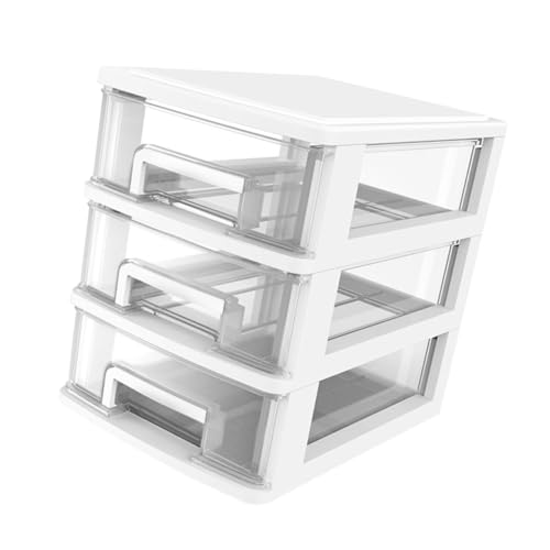 Vaguelly 透明ホワイト段引き出し式収納キャビネット 卓上用プラスチック収納ボックス 多機能オーガナイザー 軽量ポータブル デスク周り文