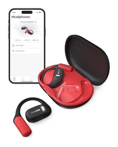 Philips A6709 Air Conduction Headphones,True Wireless Bluetooth Headphones,Open-Ear Fit,Quality Sound,Clear Call,28 H Battery,Fast Charging,LED Safety Lights,IP55,Multipoint Connectivity,App Control