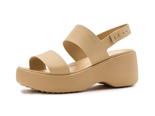 Crocs Womens Brooklyn Sky Sandals, Wedge Sandals, Cashew, 8 Medium