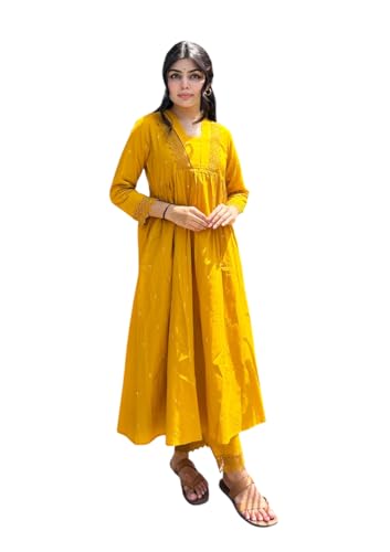 Image of MOKOSH Women's Cotton Kurta with Pant | Kurta Set | V Neck 3 /4 Sleeve Ethnic Suit | 2 Piece Outfit | Indian Kurta Outfit With Pant