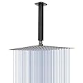 Rain Shower Head With Shower Arm, NearMoon Ceiling Mount Square Shower Head, Stainless Steel Ceiling Rainfall Showerhead- Waterfall Full Body Coverage (12 Inch Shower Head with Arm, Matte Black)