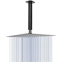 NearMoon Rain Shower Head With Shower Arm, Ceiling Mount Square Shower, Stainless Steel Ceiling Rainfall Showerhead- Waterfall Full Body Coverage 12 Inch, Matte Black