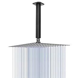 NearMoon Rain Shower Head With Shower Arm, Ceiling Mount Square Shower, Stainless Steel Ceiling Rainfall Showerhead- Waterfall Full Body Coverage (12 Inch, Matte Black)