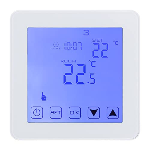 Wengart Thermostat de Maison programmable Programmable WG08, AC230V Max3A écran Tactile Affichage LCD numérique Travail pour Plancher Radiant Chauffage Lien Chaudière à gaz Rétroéclairage Bleu Cover