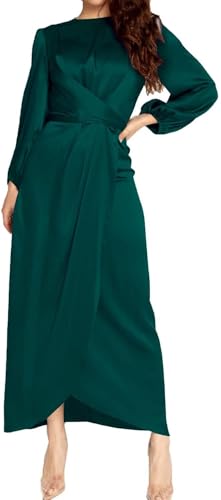 Image of Women's Elegant Empire Waist Long Sleeve Satin Maxi Dress