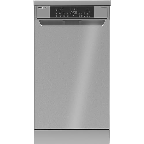 Sharp QW-NS22F47EI-DE Freistehender Geschirrspüler / 45 cm/E / 10 Maßgedecke mit Besteckschublade / 7 Programme mit 30 min. Kurzprogramm/Edelstahl