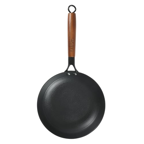 Image of Babish 9.5 Inch Cast Iron Skillet with Wooden Handle, Pre-Seasoned Nonstick Pan with Honeycomb Textured Cooking Surface, Induction Oven Safe Skillet for Searing, Frying Eggs, Steak and Stir Fry