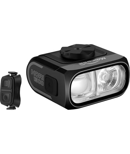 Magicshine HORI 1300 - Foco delantero para bicicleta 1300 lúmenes, doble haz LED, batería 3200 mAh, carga USB-C, IPX6, compatible con Garmin/GoPro, mando a distancia inalámbrico