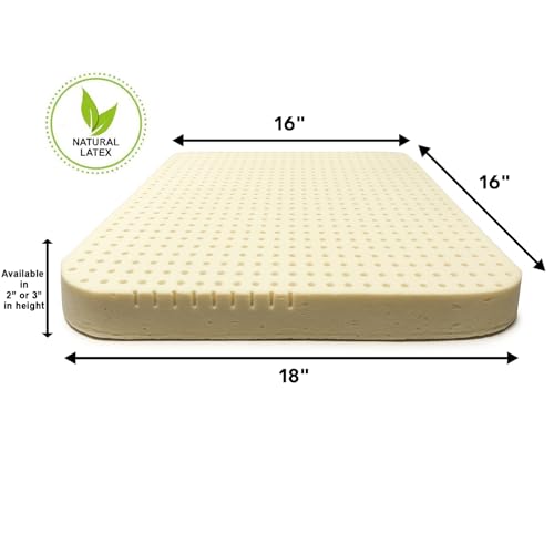 ORGANIC TEXTILES Organic Seat Cushion - 2" Medium Firm Latex with Dark Blue Cotton Cover - GOLS/GOTS Certified - Back Tailbone Pressure Relief Support, Office Chair, Gym Bleacher Seats, Car