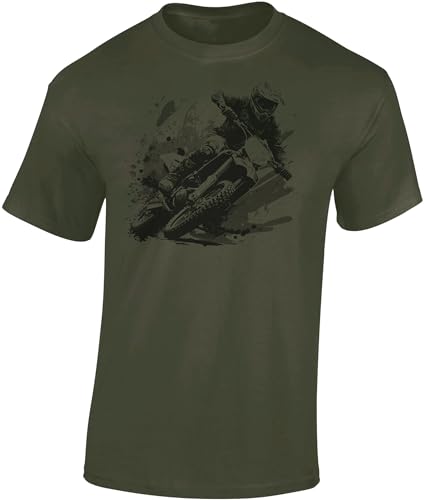 Baddery T-shirt de motocross pour hommes : Dirt Rush - T-shirt pour hommes et garçons - Enduro Moto Bike Shirt Vêtements, army, XXL