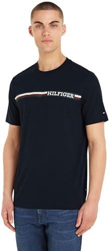 Tommy Hilfiger Men Monotype Chest Stripe Tee S/S T-Shirts, Blue, S