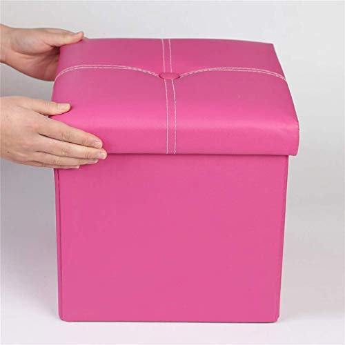 Repose-pieds cube de rangement pliable rose simili cuir salon chambre - 6