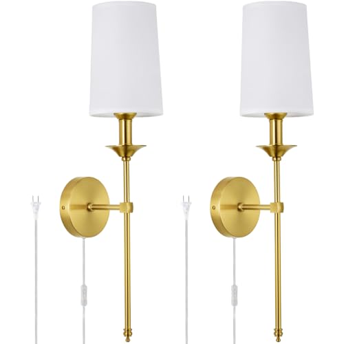 Image of PASSICA DECOR 2 Pack Plug in Wall Sconces Set of 2, Gold for Bedroom Vintage