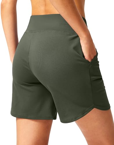 Image of G Gradual Women's Athletic Shorts 6 inch High Waisted Stretchy Bermuda Shorts for Women Quick Dry Summer Casual Shorts