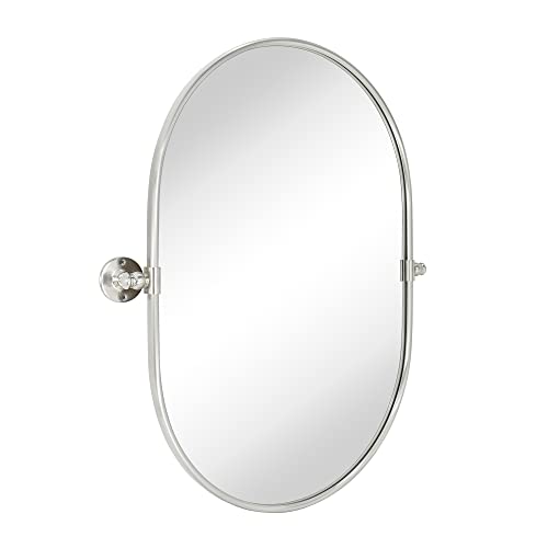 Image of TEHOME Oval Brushed Nickel Pivot Bathroom Mirror Pill Shaped Tilting Bathroom Vanity Mirror Metal Framed Adjustable Mirror, Overall 23.84 x 30 inches (Mirrror 20 x 30 inches)