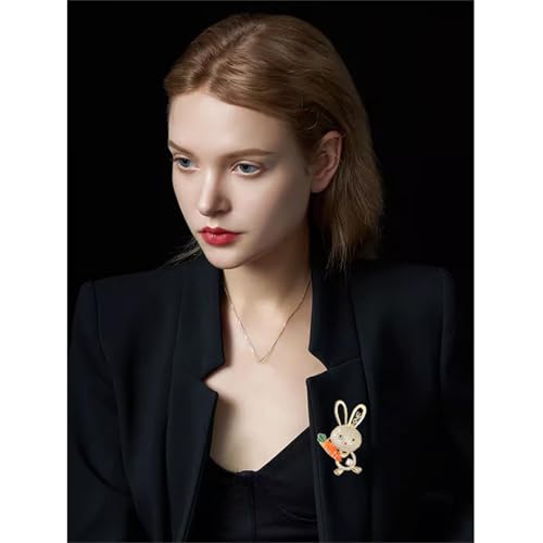 Image of Cute Rabbit Brooch Pin for Women Fashion Crystal Bunny Lapel Pin Easter Holiday Party Accessories