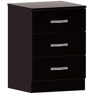 Vida Designs Large Black Chest of Drawers, 3 Drawer With Metal Handles and Runners, Unique Anti-Bowing Drawer Support, Riano Bedroom Furniture