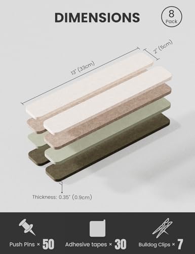 Fluxynara Cork Board Alternative Felt Strip Board 8-Pack 13"x2", Office Pin Board with 50 Push Pins, Adhesive Install for Bedroom Door & Home Office(Linen Dusk) - Image 3