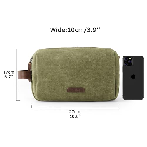 Image of BAGSMART Toiletry Bag for Men, Canvas Travel Toiletry Organizer Dopp Kit Water-resistant Shaving Bag for Toiletries Accessories, Green, Medium, Basic /Leisure