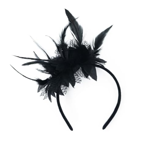 Bandeau de carnaval à plumes pour femme - Bandeau européen et fête populaire - Accessoire de cheveux vintage - Noir - Taille unique
