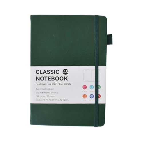 Luxvara Cuaderno Punteado A5, Libreta A5 Bullet Dotted Journal Puntos de Tapa Dura Con 160 Páginas 80gsm Papel, Bolsillo interior, Banda Elástica, para Notas, Studio, Oficina (Azul Oscuro)