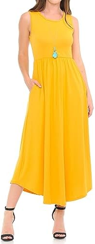 iconic luxe Vestido longo feminino sem mangas com bolsos, Mostard...