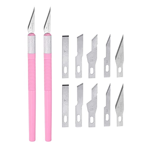 Uxcell Art Craft Knife Set, 2Pcs Carving Knife With 12Pcs Spare Metal Blade For Scrapbooking Stencil Hobby Diy, Plastic Handle Pink (2 Set) #TOP8