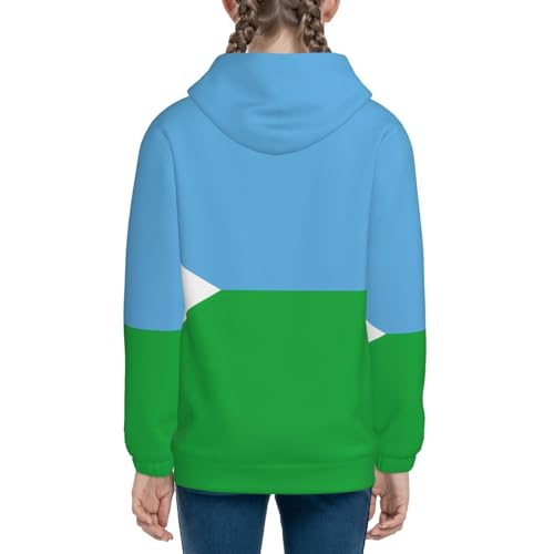 Flag of Djibouti Print Girls Athletic Zip Up Hoodies,Sweatshirts with Pockets Long Sleeve Hooded Jackets, for 7-18 Y4