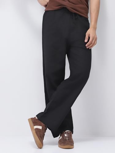 Image of Urbano Fashion Men's Loose Fit Solid Linen Blend Trousers Non-Stretchable