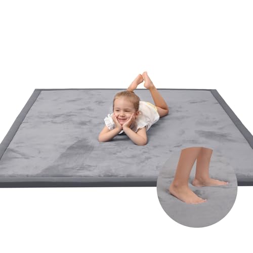 Image of Baby Play Mat for Floor,1.3" Thick Elasti-Foam 74×50 Playpen Mat for Toddlers Infant kids,Water-Repellent Soft Coral Velvet for Tummy Time, Non-Slip Backing for Crawling,Tatami Style(Dark Grey)