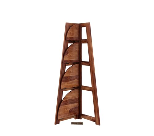 Image of Wooden Street Severino Bookshelf | 4 Tier Sheesham Wood Open Multipurpose Foldable Bookshelf | Compact Home and Office Wooden Rack | Honey Finish Bookcase | 155 L x 155 W x 46 H Inches