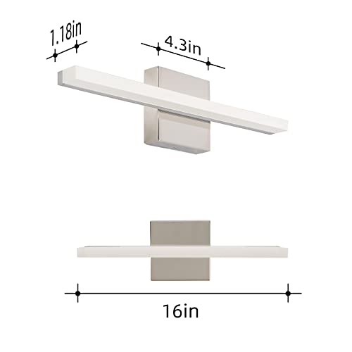 Image of Modern LED Vanity Lights for Bathroom 1 Pack 16IN 9W Daylight White Chrome Bathroom Light Fixtures Lights Over Mirror Vanity Lighting Fixtures Vanity Light