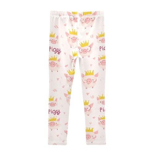 Cute Cartoon Pigs Girls' Leggings Toddler Doodles Yellow Crown Kids Yoga Pants Dance Active Tights 4T2