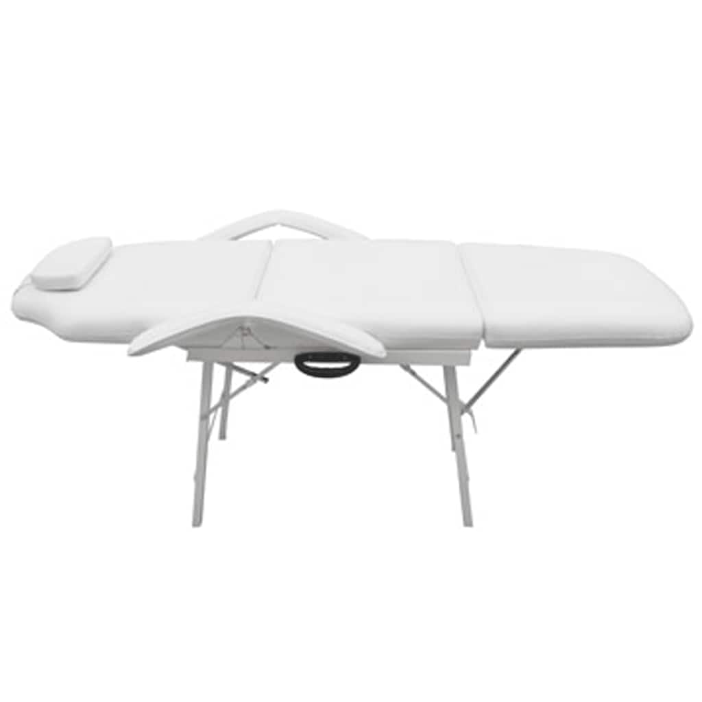 Kosmetikliege Verstellbar Weiß Kunstleder, klappbar, 186 cm Länge, Stahlsockel, Tragetasche inklusive, Massage Kosmetikstuhl für Salon Spa Wellness und mobile Behandlungen