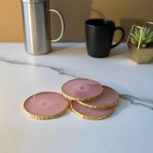 Image of Natural Agate Stone Tea Coasters Set | Premium Stone Coasters for Tea, Coffee & Glass | Heat Resistant Coasters for Dining Table, Office Desk & Home Decor | Pack of 4 | Color -Pink