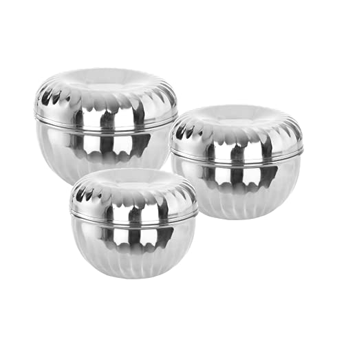 Image of Stainless Steel Stackable Apple Shape Storage Bowl Container Set of 3 Pcs: 500ml, 750ml & 1100ml for Storing & Serving Purposes